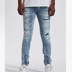 Crysp denim distressed skinny jeans with paint splatter size 30 men’s